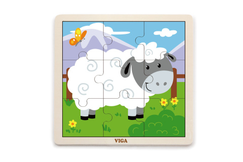 Dřevěné puzzle 9 dílků - ovečka