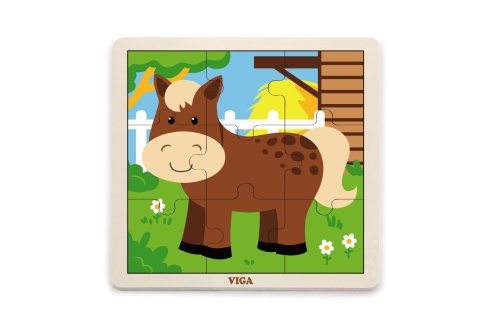 Dřevěné puzzle 9 dílků - kůň